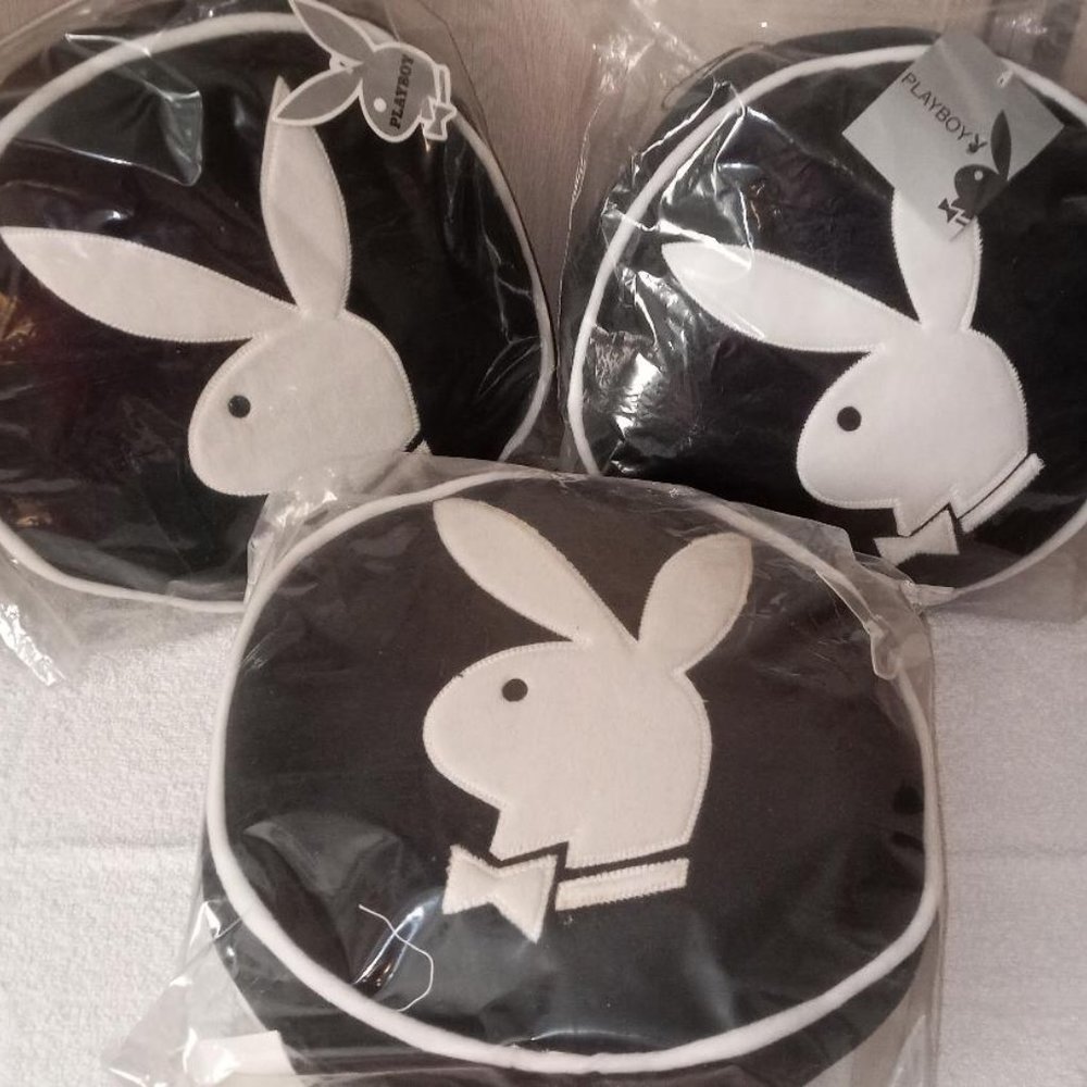 Playboy "BOX of 3" Black/White Rabbit Head Round Pillow NWT